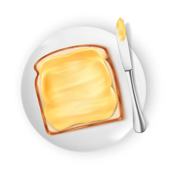 Pão com manteiga isolada sobre fundo branco, ilustração vetorial — Vetor de Stock