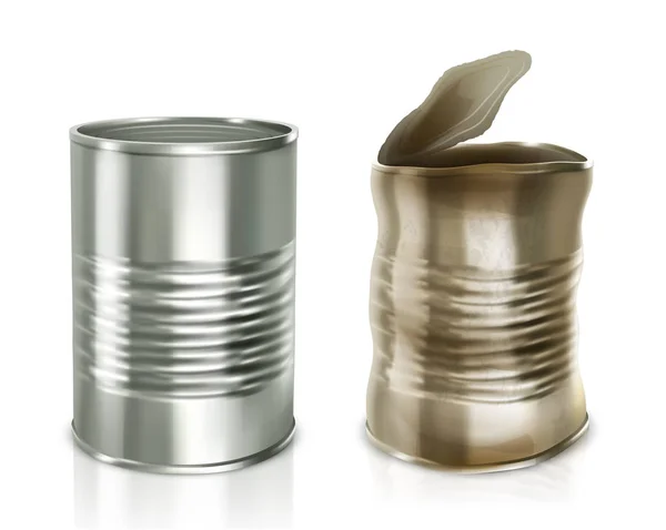 Latas de lata metálicas. Ilustração vetorial — Vetor de Stock