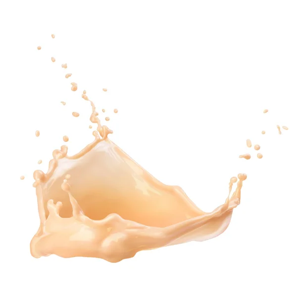 Un chorrito de café con leche, té con leche. Ilustración dinámica realista vectorial 3d aislada sobre fondo blanco . — Vector de stock