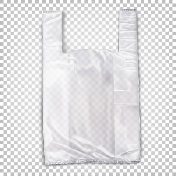 Saco de plástico branco transparente deitado na superfície. Ilustração realista vetorial isolada sobre fundo transparente . — Vetor de Stock
