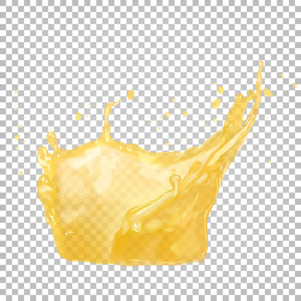 Vector 3d realistic splash of orange juice. Illustration isolated on transparent background.
