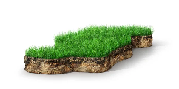 Grasschnitt mit Querschnitt durch die Bodengeologie, 3D-Illustration — Stockfoto