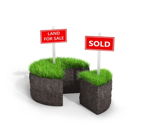 Land sale concept. Ground with grass in the shape of a cake. 3d illustration — Stock Photo, Image