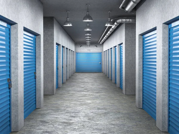 Storage hall interior with locked doors 3d illustration — Stock Photo, Image