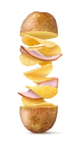 Ruw broodje met aardappelchips en spek — Stockfoto