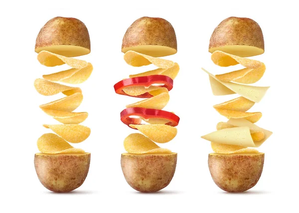 Rw Set 1 aardappel chips geïsoleerd op wit — Stockfoto