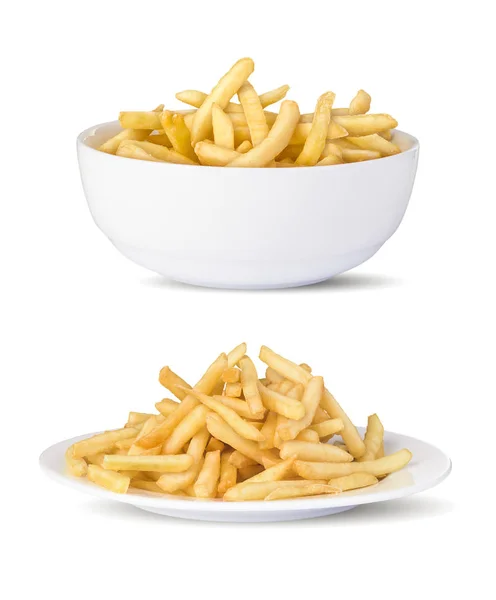 Rw zwei Teller Pommes vor weißem Hintergrund — Stockfoto