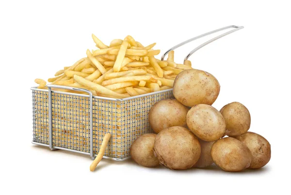 Τηγανητές πατάτες σε καλάθι 4 σε λευκό φόντο — Φωτογραφία Αρχείου