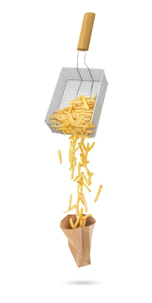 Rw Korg av pommes frites och förpackning på en vit bakgrund — Stockfoto