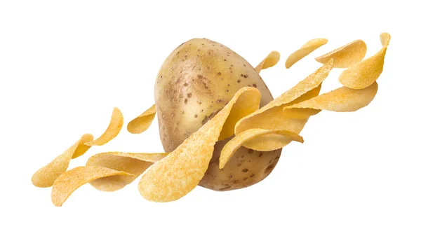 RW Chips voar em torno de batatas 2 em fundo branco — Fotografia de Stock