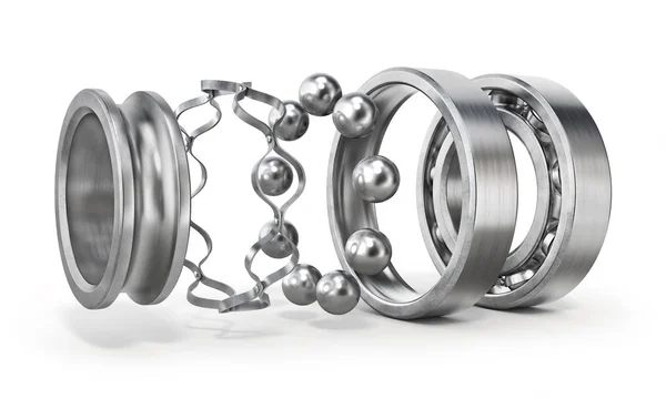 View of disassembled bearing isolated on a white background. See parts of detail. 3d illustration — Stock Photo, Image