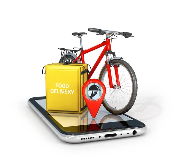Entrega de alimentos, aplicação móvel, ilustração 3d — Fotografia de Stock
