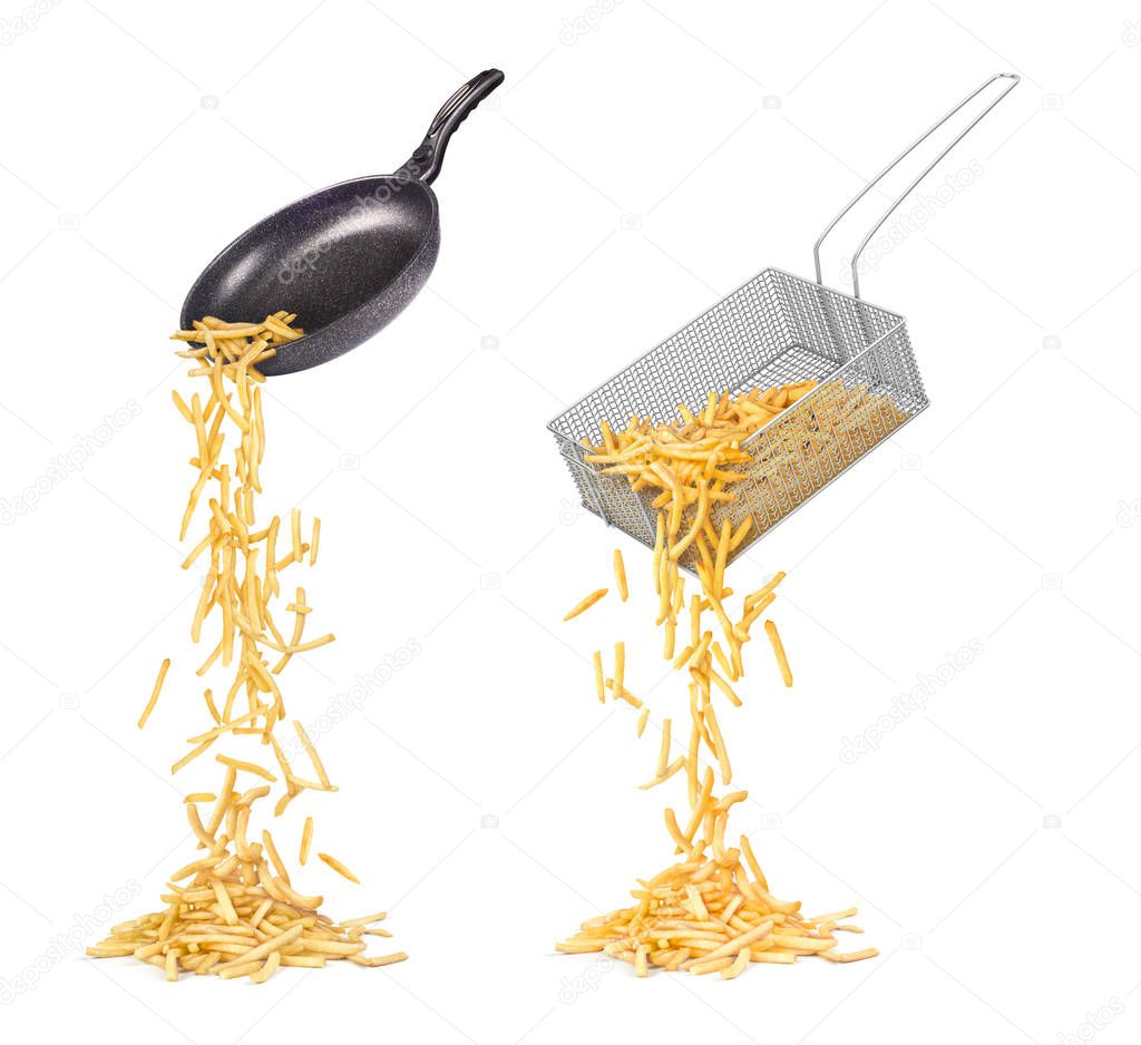 RW Set 2 of falling french fries flies in a white background