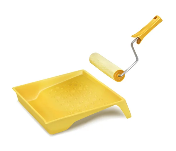 Rouleau de peinture et plateau jaune. Illustration vectorielle . — Image vectorielle