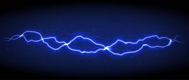 Blue vector lightning on black background. Realistic vector illustration