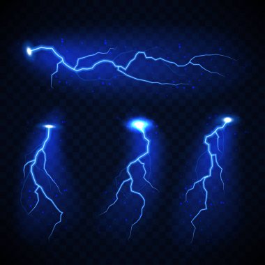 Set of the isolated realistic lightning with transparent. Realistic vector illustration