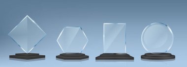 Collections of transparent trophies, awards and winner cups. Trophy and award prize, sport cup transparent realistic, vector illustration
