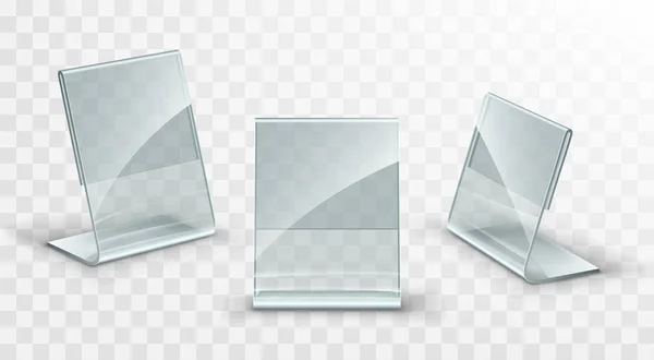 Présentoirs de table en acrylique, porte-cartes en verre ou en plastique isolés sur fond transparent . — Image vectorielle