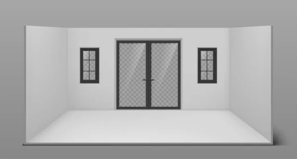 Moderne brede schuifdeur met transparant glas. Vectorafbeeldingen. Het interieur van de kamer. — Stockvector
