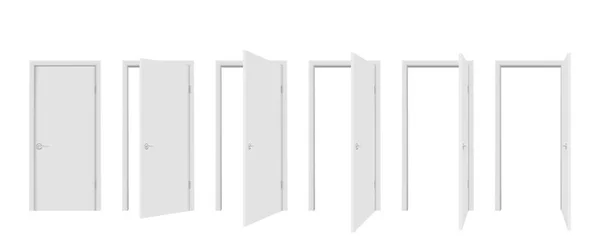 Set de diferentes puertas blancas aisladas sobre fondo blanco — Archivo Imágenes Vectoriales