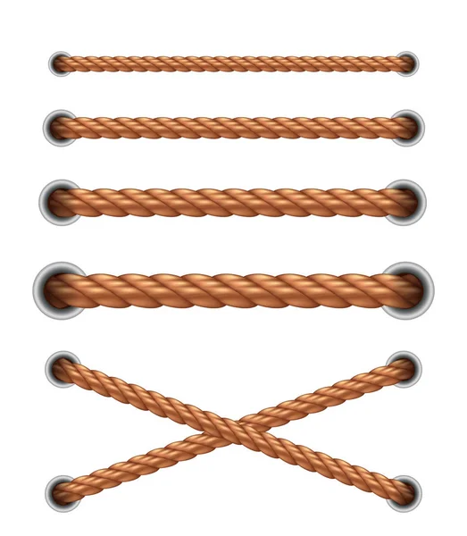 白い背景に様々なロープの紐が集められていますベクターイラスト — ストックベクタ