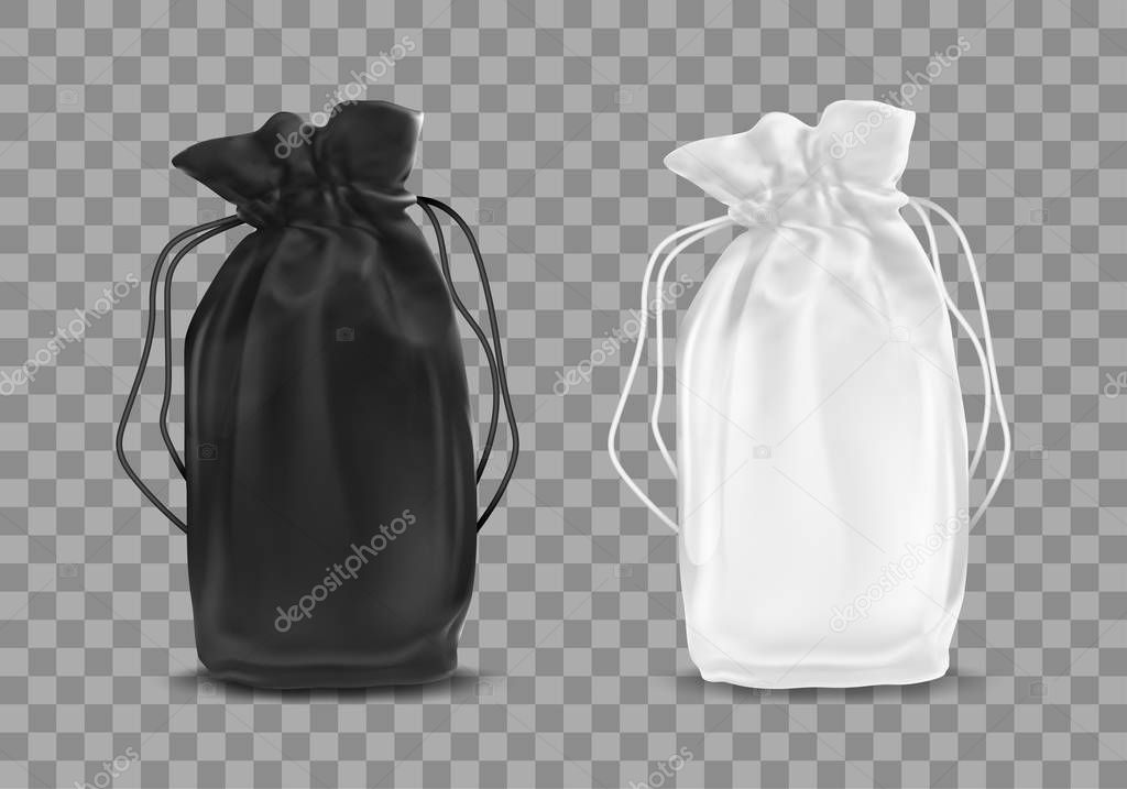 Blank drawstring polyester tote bag. Vector realistic illustration