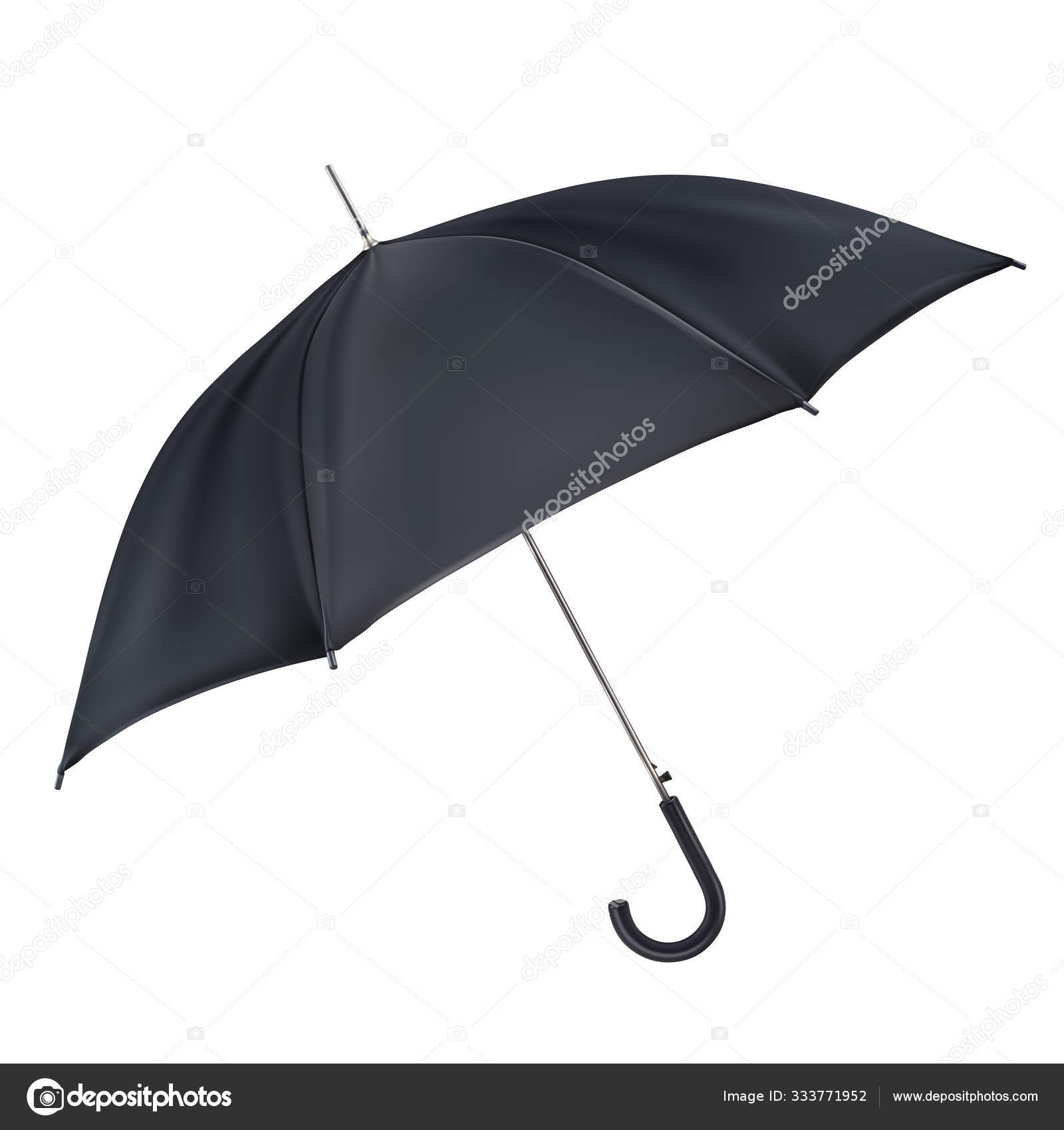Black open classic umbrella in side view. Mockup, template ...
