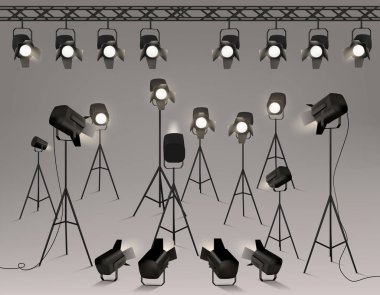 Spotlights gerçekçi. Vektör çizimi