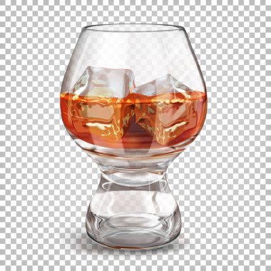 Alkollü bir bardakla buz küpleri. Şeffaf arkaplanda izole edilmiş 3d gerçekçi illüstrasyon.