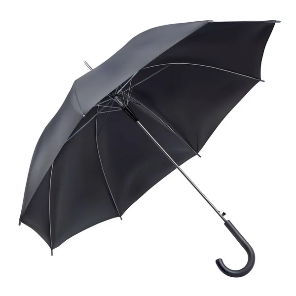 Offener Regenschirm in schwarzer Farbe. Attrappe, Vorlage für Logo-Präsentation. realistische Vektordarstellung isoliert auf weißem Hintergrund. — Stockvektor