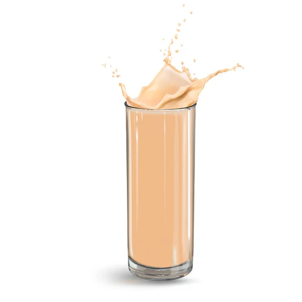 Realistische Vektor Spritzer Kaffee mit Milch, Latte, Tee mit Milch isoliert auf weißem Hintergrund. Kaltgetränk. Eiskaffee. 3D realistische dynamische Illustration. — Stockvektor