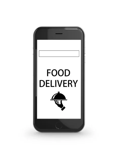 Телефон с приложением доставки еды. 3d иллюстрация — стоковое фото