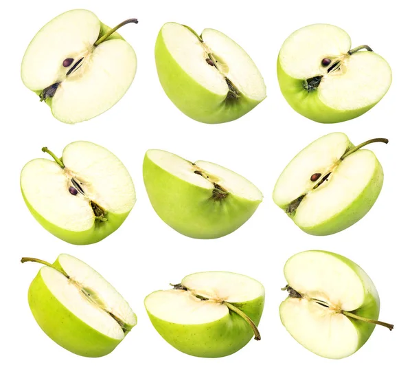 OR Manzana verde cortada sobre fondo blanco —  Fotos de Stock