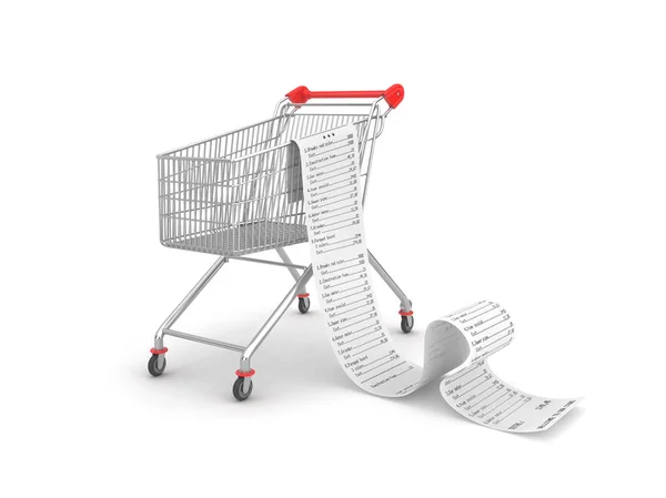 Shopping  trolley and receipt 3d illustration — Stock Photo, Image
