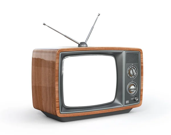 Старый телевизор с белым экраном изолирован на белом фоне. 3d иллюстрация — стоковое фото