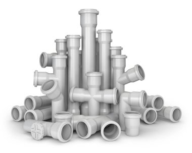 Beyaz arkaplanda plastik borular yığını, 3d illüstrasyon