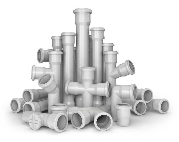 Stack of plastic pipes on white background, 3d illustration — Stock Photo, Image