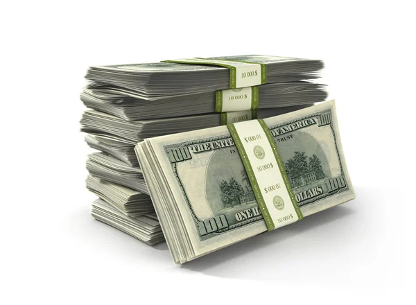 Dólares contas pilha isolado, ilustração 3d — Fotografia de Stock