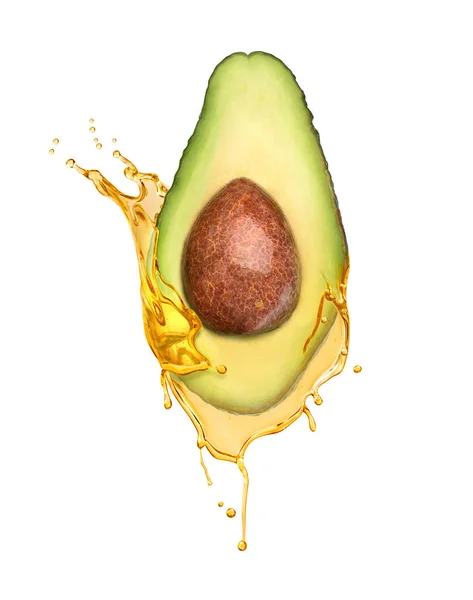 Avocado for cosmetics. Oil with avocado on a white background — 스톡 사진