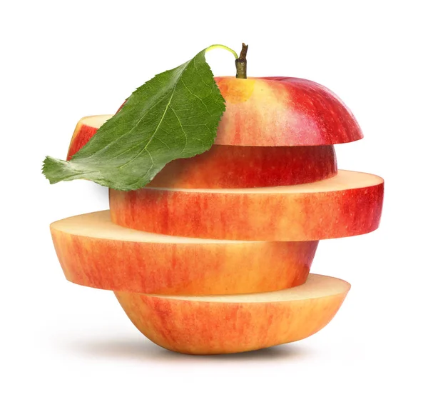 RW apple sliced with leaf on a white background — Stock Photo, Image