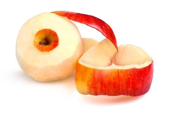 OR Manzana roja pelada sobre fondo blanco —  Fotos de Stock