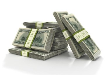 Dolar desteleri izole edilmiş, 3D illüstrasyon