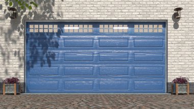 Bölüm kapılı garaj girişi. 3d illüstrasyon