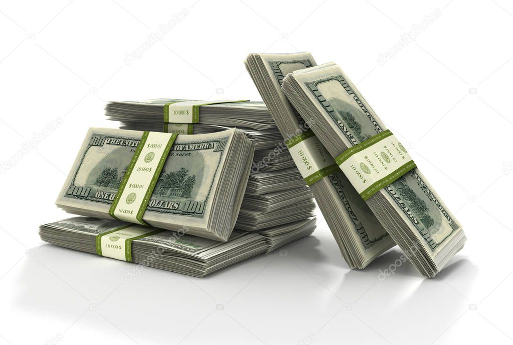 dollars bills stack isolated, 3d illustration
