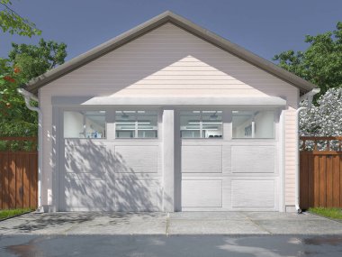 Bölüm kapılı garaj girişi. 3d illüstrasyon