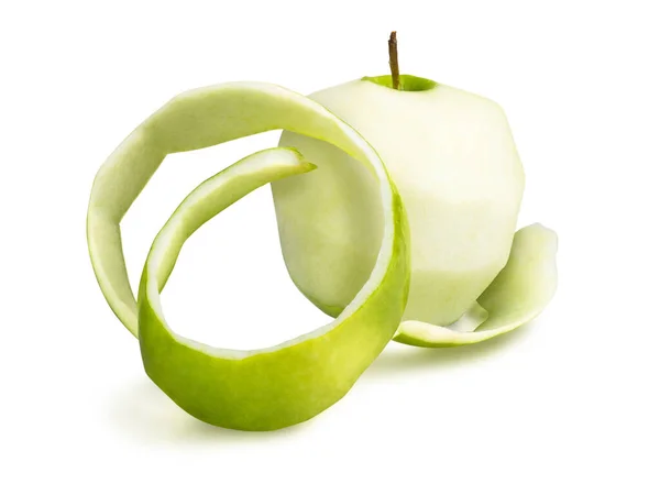 Pomme Pelée Avec Écorce Sur Fond Blanc — Photo