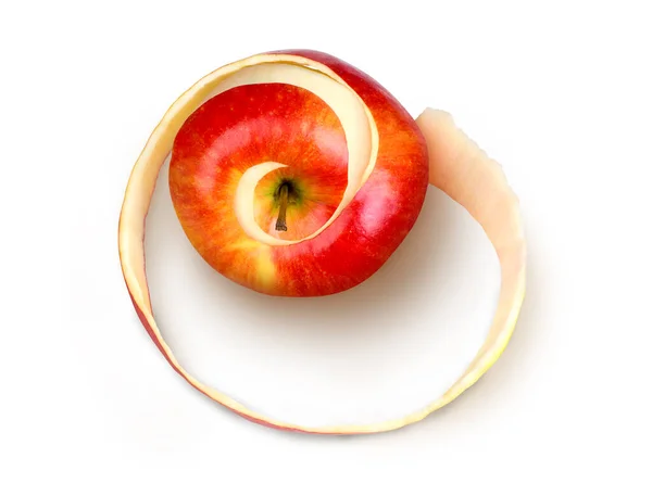 Очищене Яблуко Шкіркою Білому Тлі — стокове фото