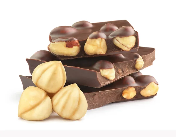 Cioccolato Con Nocciole Sfondo Bianco — Foto Stock