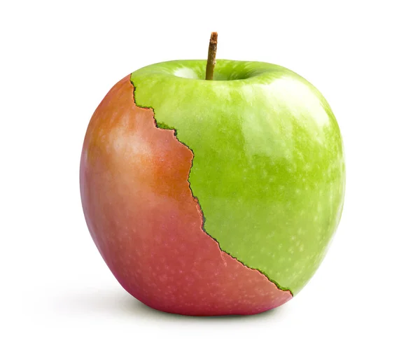 Green Red Crack Apple White Background — Stock Photo, Image
