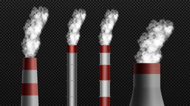 Fabrika ya da elektrik santralleri havayı kirletiyor. Borulardan duman çıkıyor. Vektör illüstrasyonu